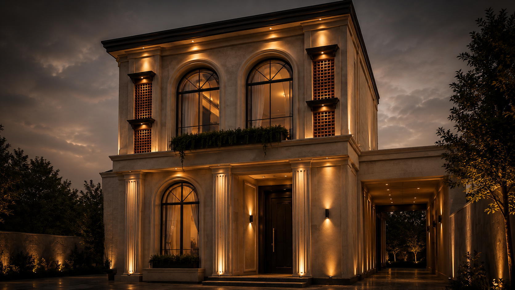 Facade lighting at night