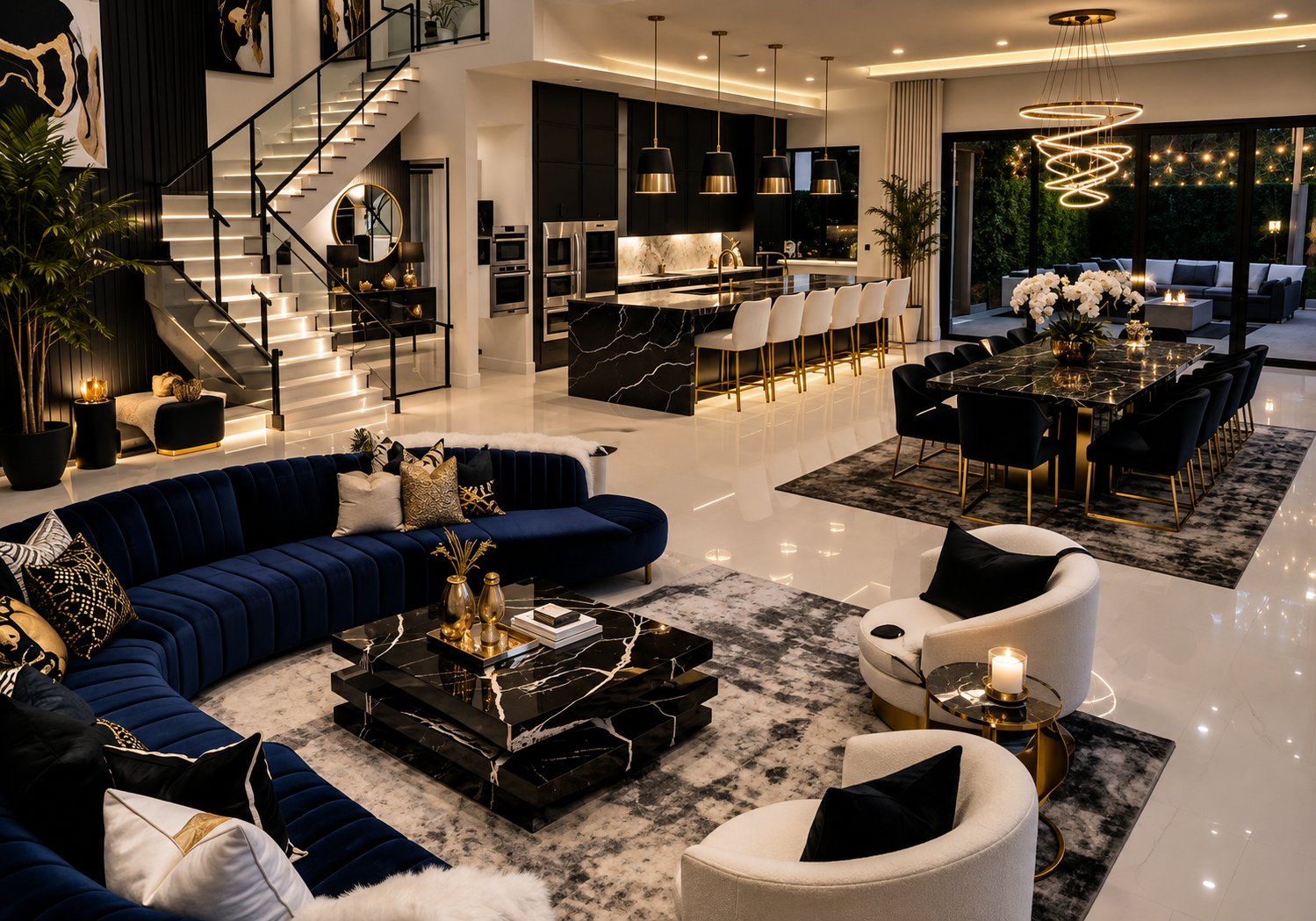 Furnished living room with a fitted media wall